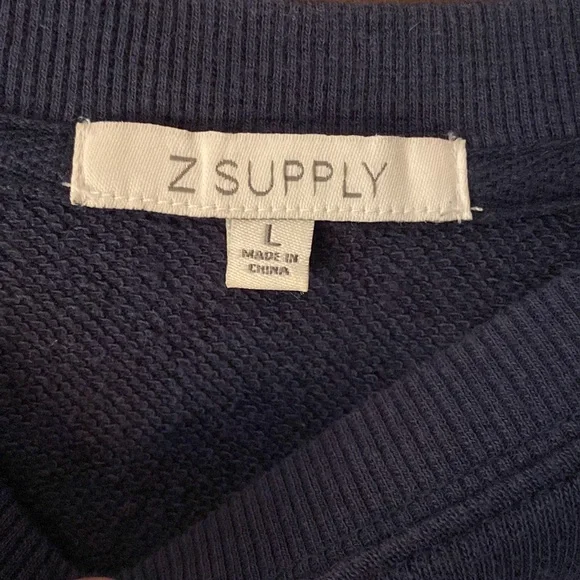 Z supply french Terry navy puff sleeve dress large - Picture 2 of 4